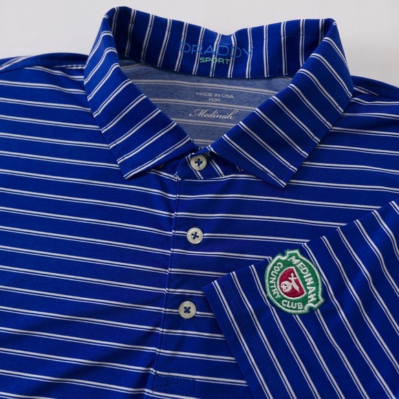 B. Draddy Other - B. Draddy Mens L Polo Medinah Country Club Striped Blue Golf Performance Jersey